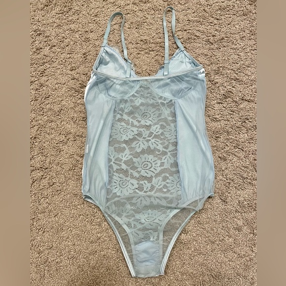 Blue lace and satin bodysuit Teddy - Picture 3 of 7